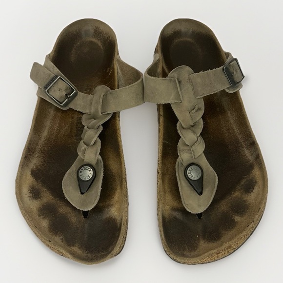 Birkenstock Shoes - Birkenstock Braided Gizeh Sandals Womens 40 US 9 Taupe Suede Thong Comfort